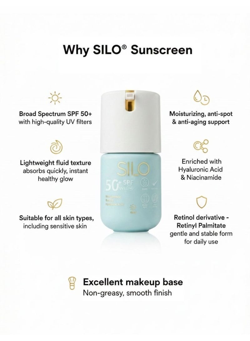 SILO sunscreen broad-spectrum SPF 50+ 50 ml, non oily light weight, all skin types, Water resistant, Anti-aging, Whitening - Image 3